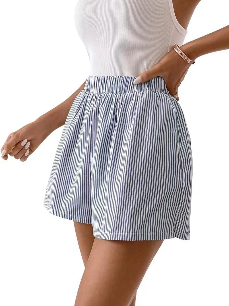 Fashion Women's Loose Back Patch Pocket Striped Shorts ARZ