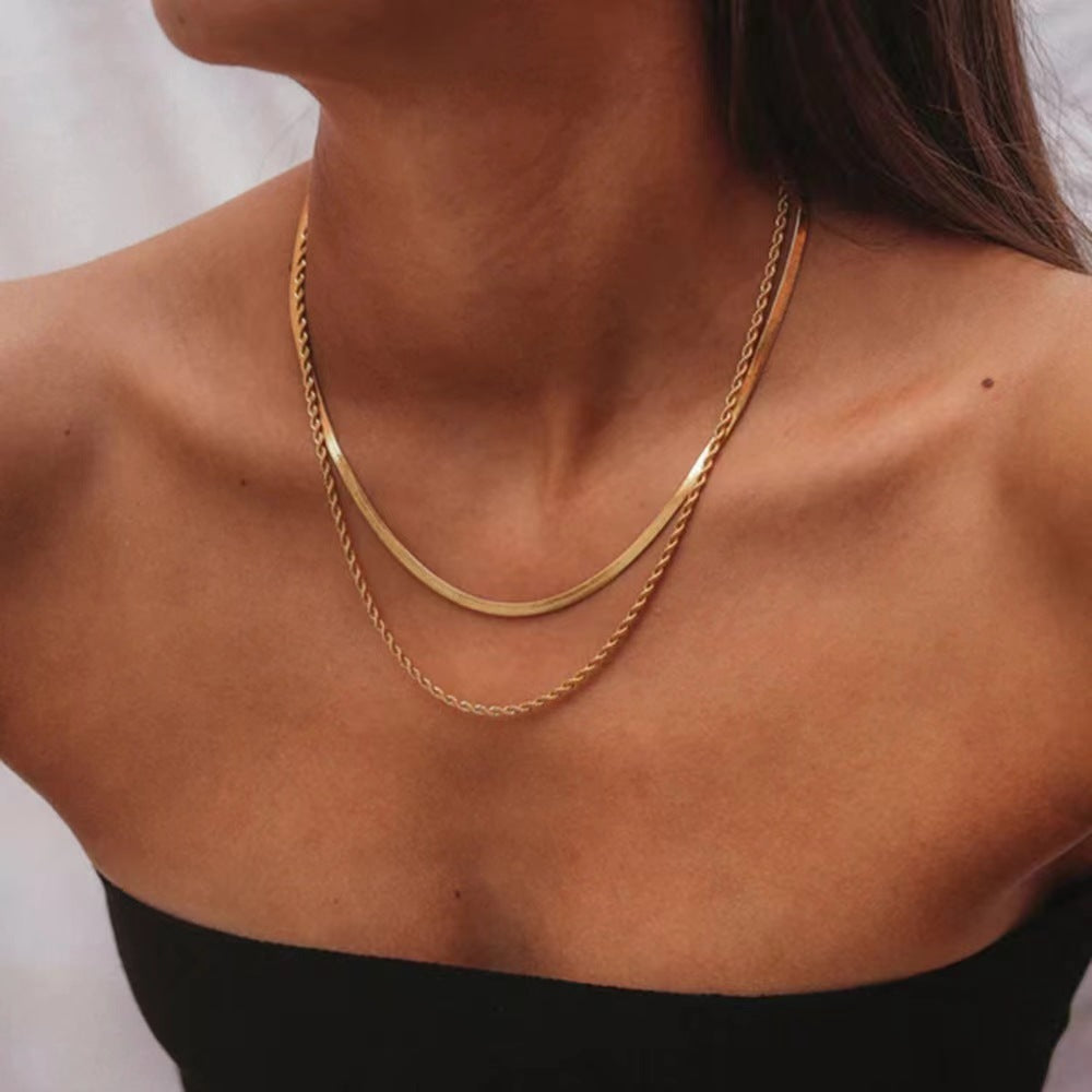 Simple Double-layer Twist Snake Bone Necklace For Women ARZ