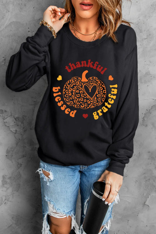 Pumpkin Graphic Long Sleeve Sweatshirt Trendsi