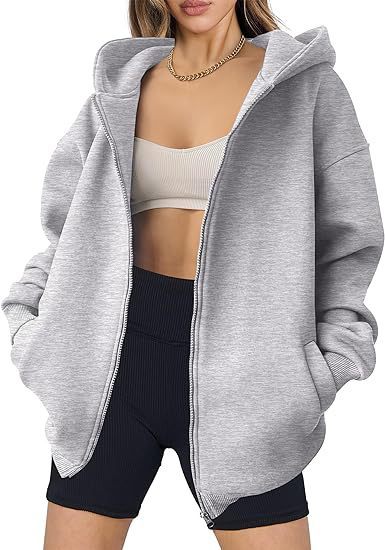 Women's Zipper Hooded Sweatshirt Oversized Long Sleeve ARZ