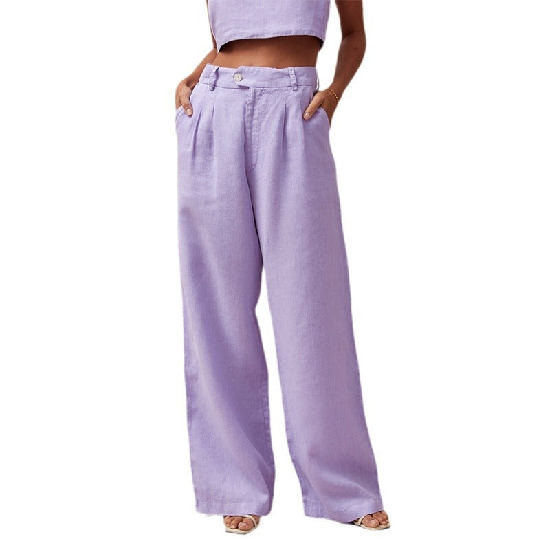 Pure Linen High Waist Drooping Straight-leg Pants Ladies ARZ