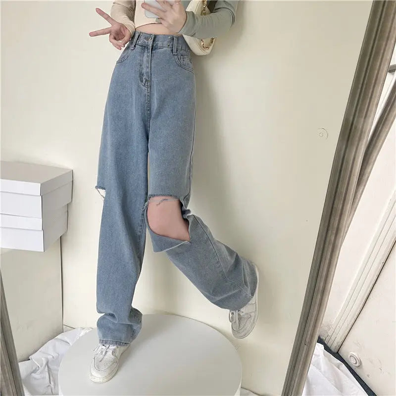 Ripped Jeans Straight High Waist Loose Fitted Flattering ARZ