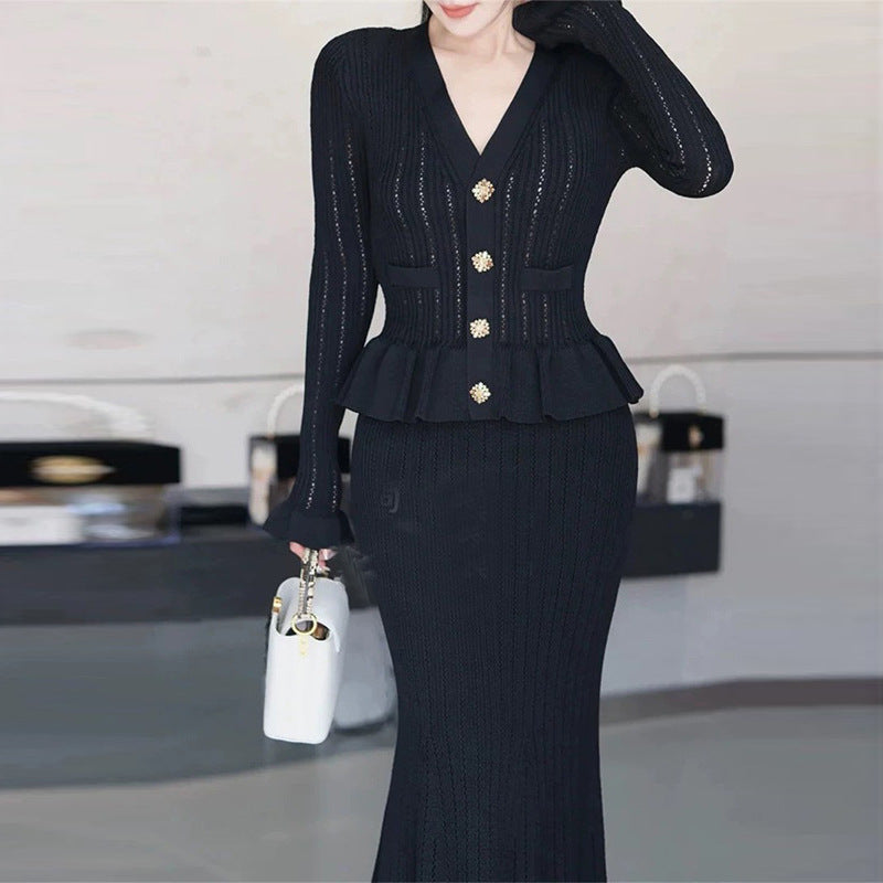 Female V-neck Ruffled Long Sleeved Patchwork Dress ARZ