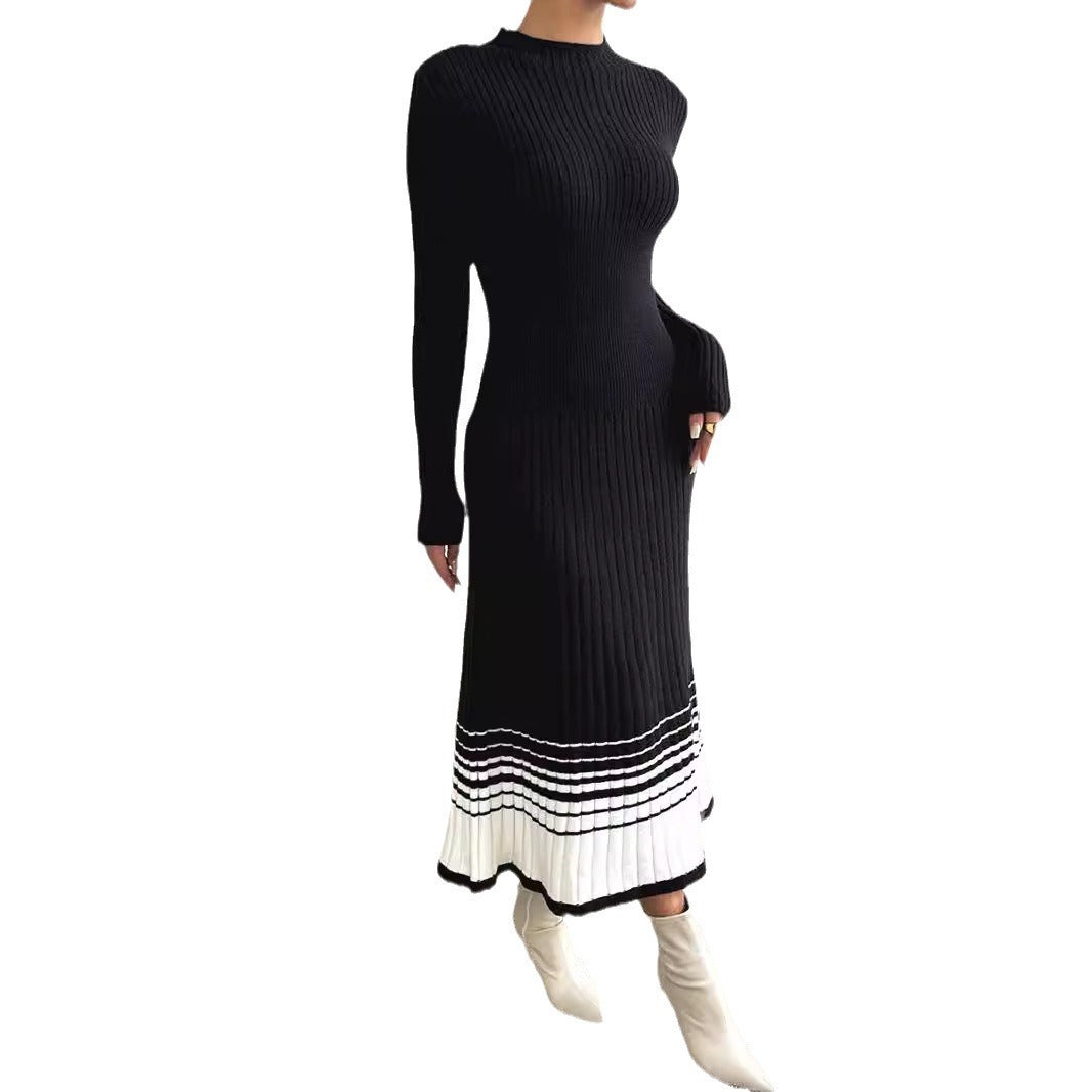 Women's Woolen Skirt Black And White Stripes Dress ARZ