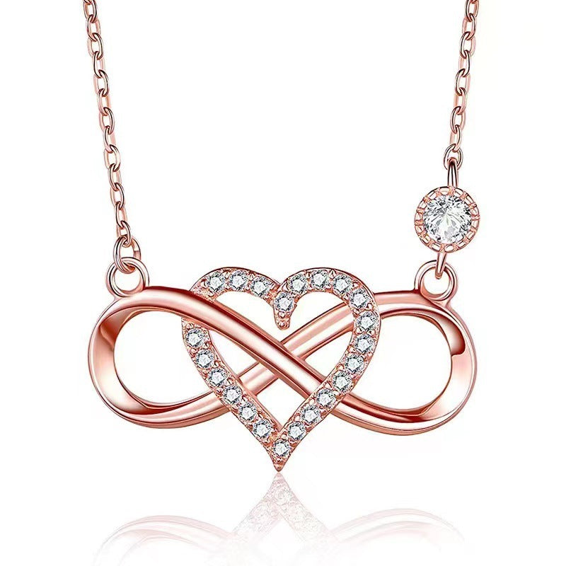 S925 Sterling Silver 8 Words Infinite Heart Necklace Female Source Factory ARZ