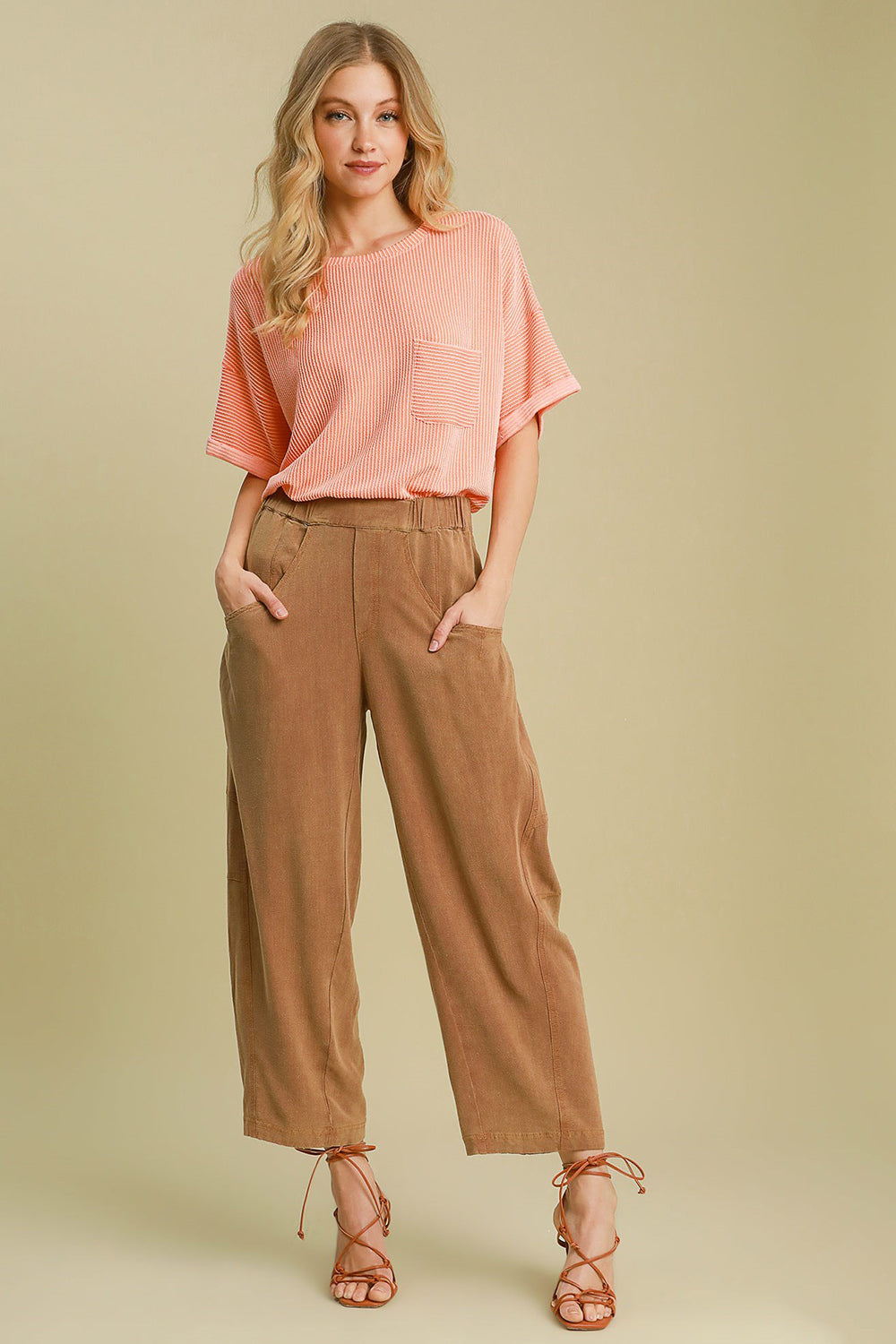 Umgee Elastic Waist Baggy Fit Pants with Pockets Trendsi