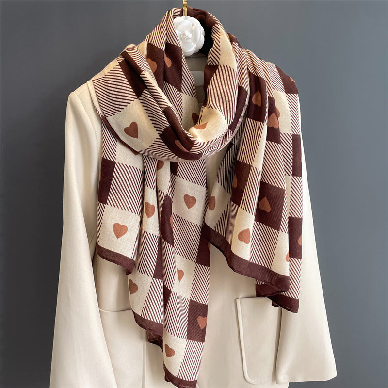 Chessboard Plaid Scarf Cotton And Linen High-grade Shawl ARZ