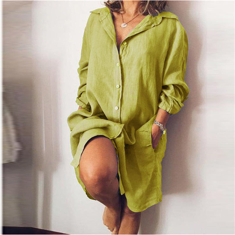 Cotton And Linen Mid-length Long-sleeved Solid Color Cardigan ARZ