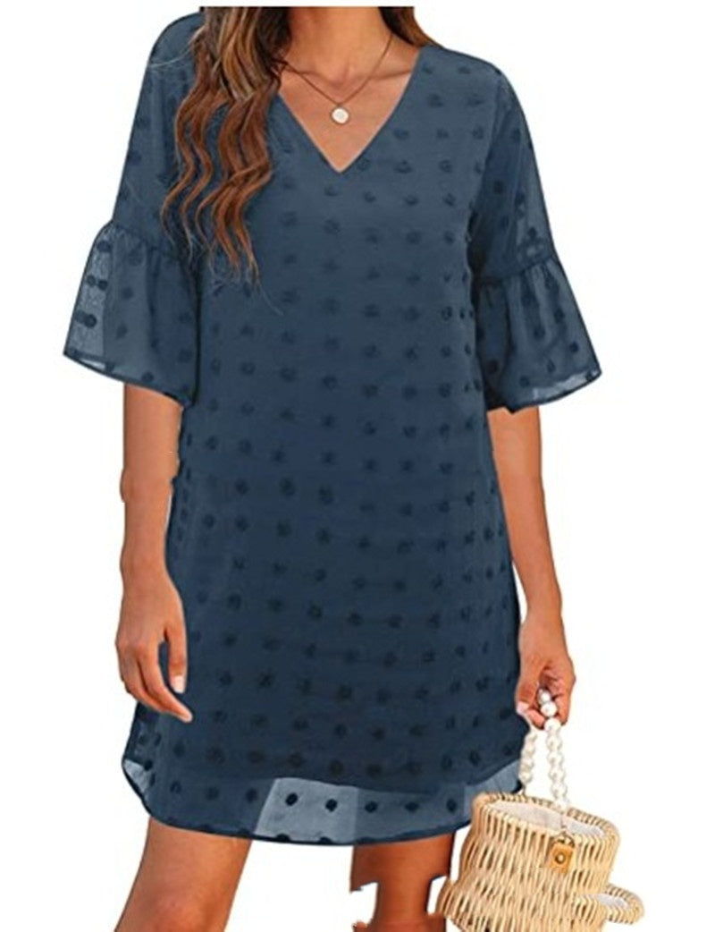 Women's V-neck Elegant Loose Jacquard Dress ARZ