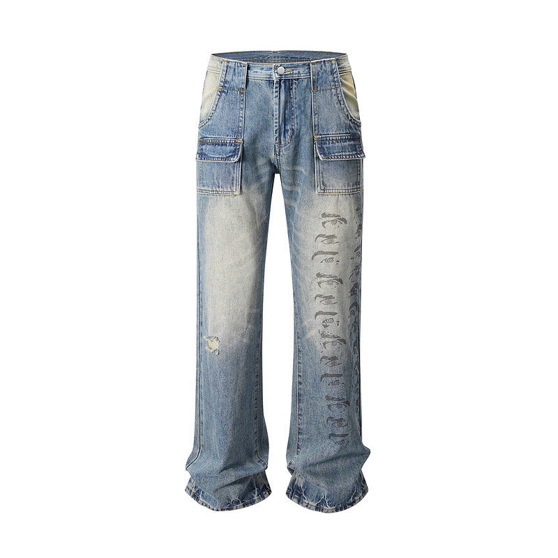 Niche Vintage Washed Printed Jeans ARZ