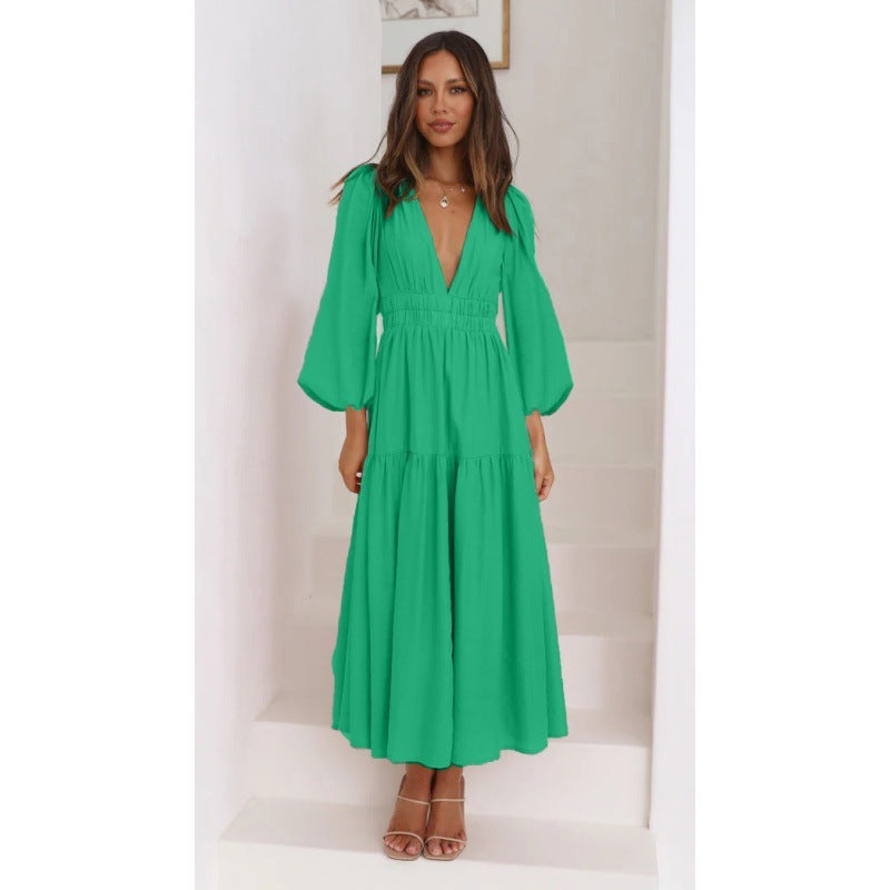 Waist Slimming Pleated Long Sleeved Small Dress ARZ