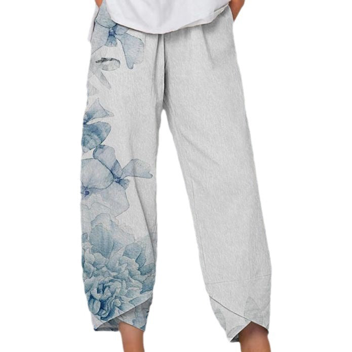 Printed Loose Casual Elastic Waist Straight-leg Pants ARZ