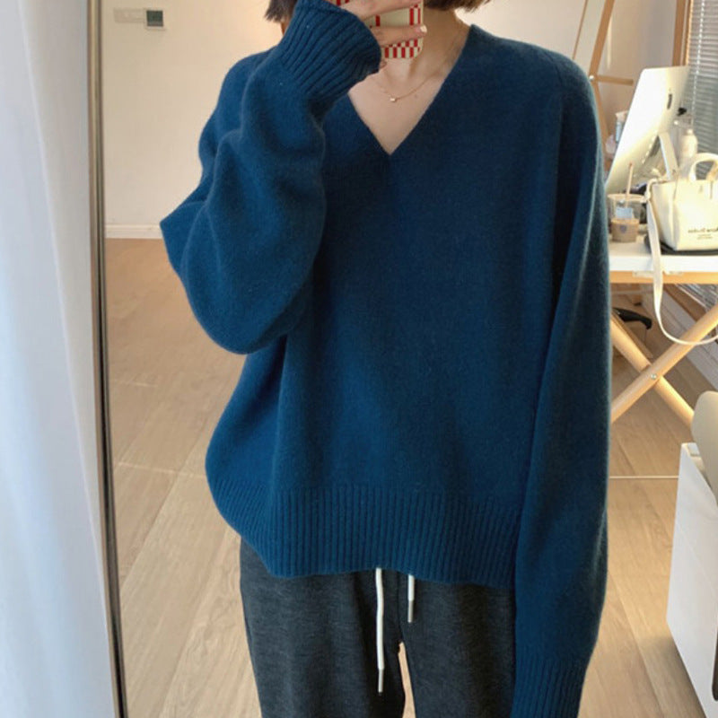 Simple Basic V-neck Casual Style Knitwear Soft Glutinous Small Short Bottoming Shirt Sweater ARZ