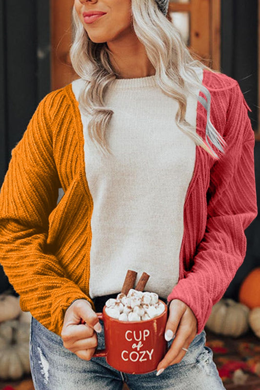 Color Block Textured Drop Shoulder Sweater Trendsi