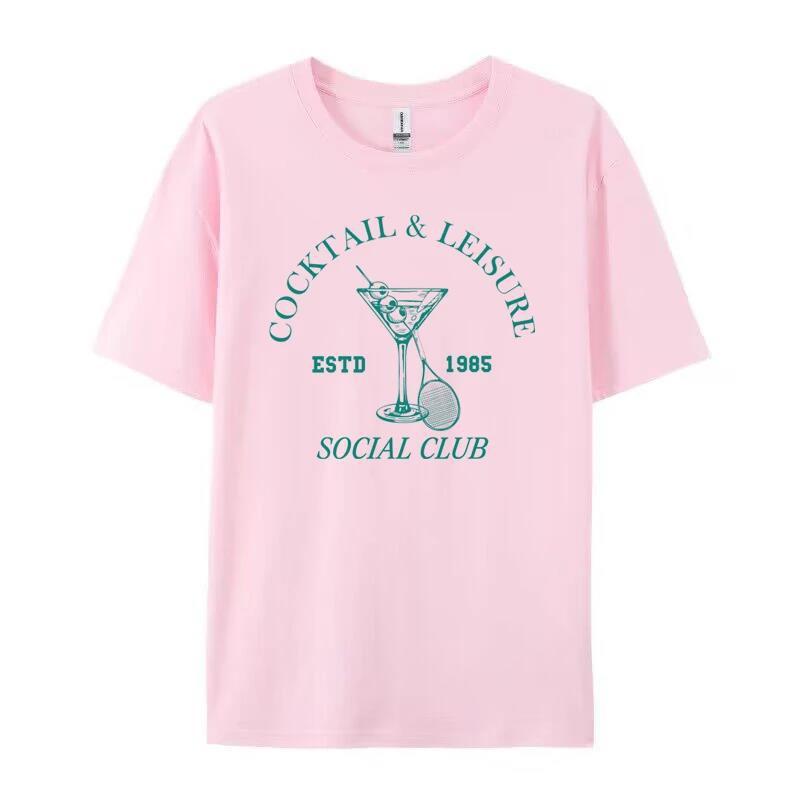 Cocktail Leisure Retro Graphic Tees Women Vintage Tennis Spo ARZ