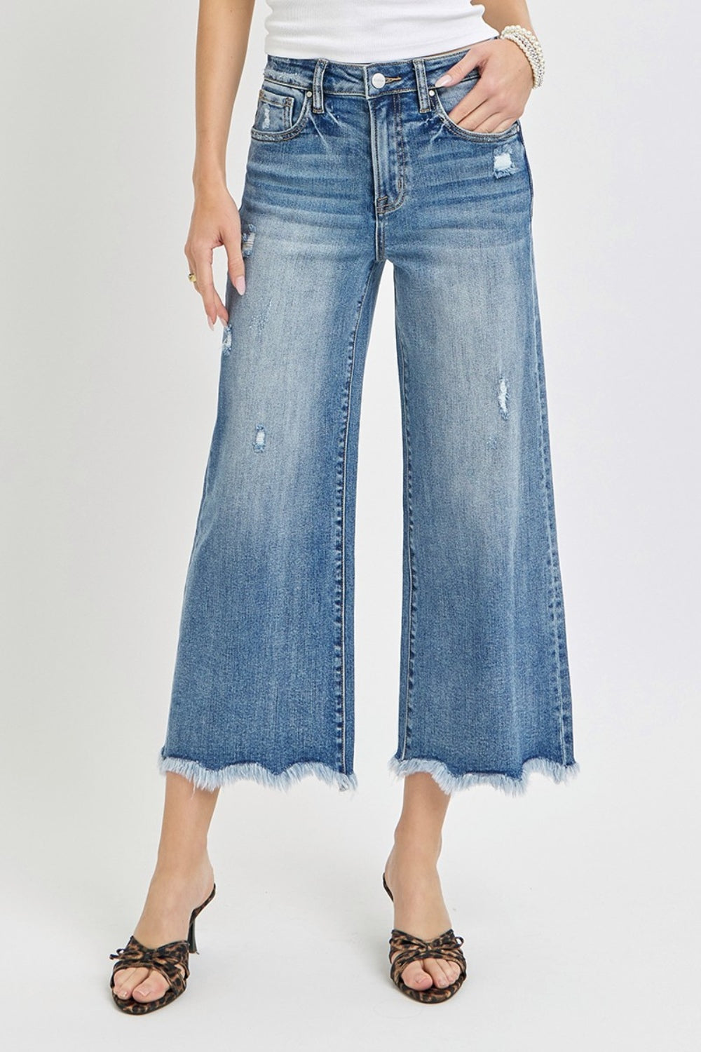 Risen High Rise Cropped Flare Jeans Trendsi