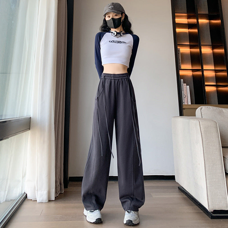 American Multi-color Straight Wide Leg Banana Pants High Waist Casual ARZ