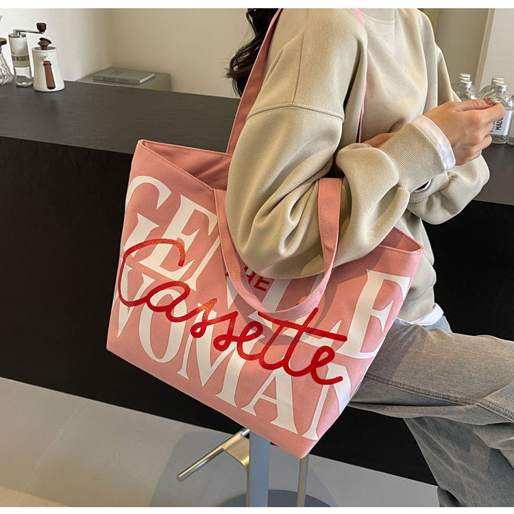 Letter Printed Totes Fashion Large Capacity Canvas Bags Women's Handbag Cute Sweet Shoulder Bag ARZ