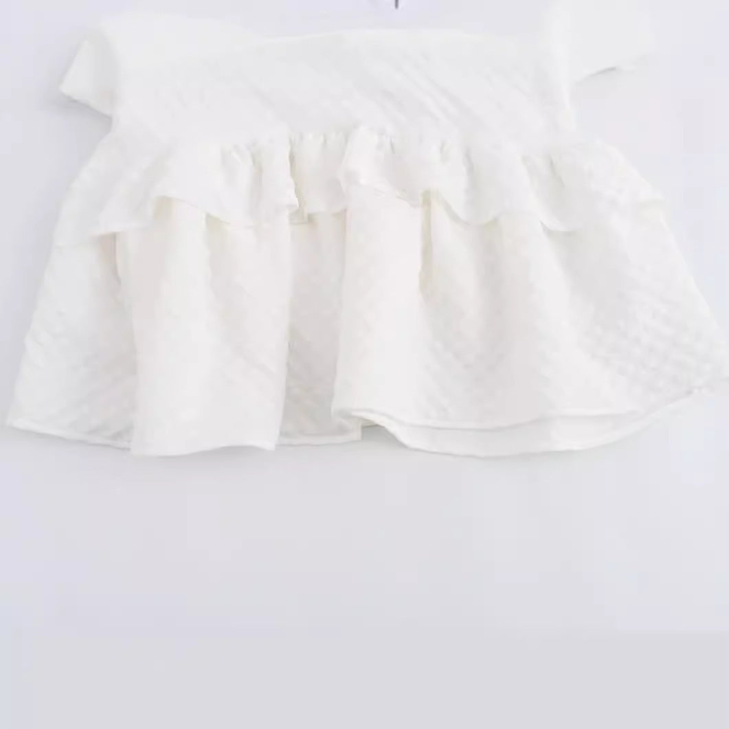 Casual Simple Puff Sleeve Ruffled Dress ARZ