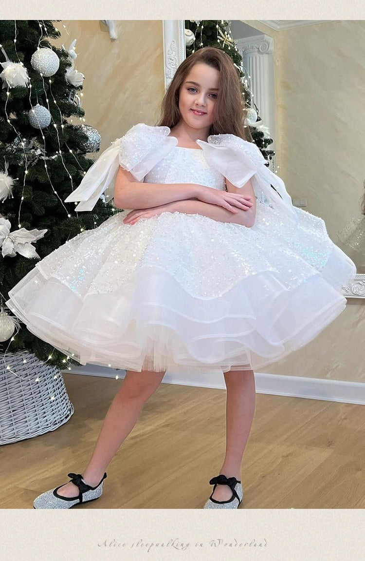 Girls' White Birthday Party Formal Dress Skirt ARZ