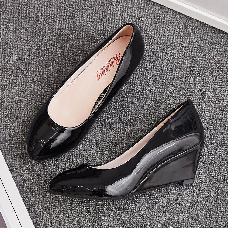 Patent Leather Pointed Toe Work Shoes Women Black Leather Shoes Work Shoes ARZ