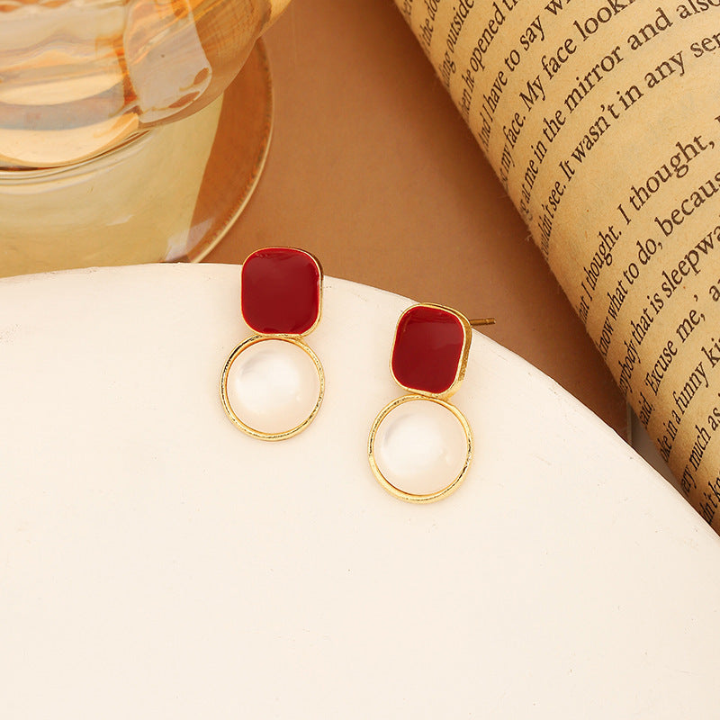 French Style Retro Stud Earrings Simple Buttons Elegant Dripping Earrings ARZ