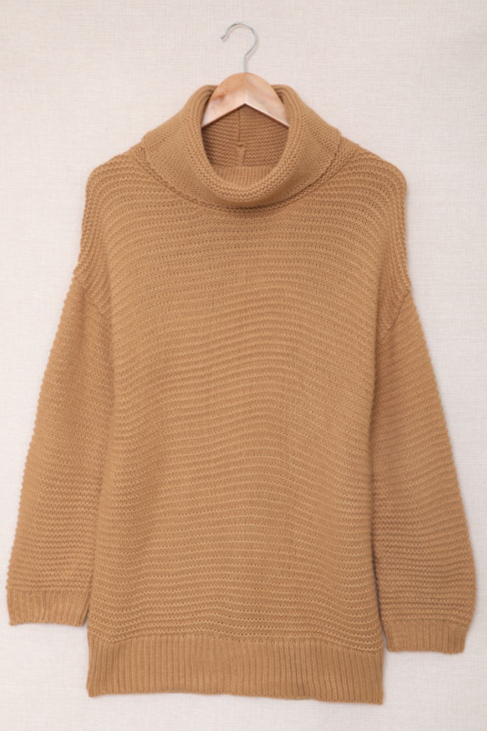 Side Slit Turtleneck Long Sleeve Sweater Trendsi