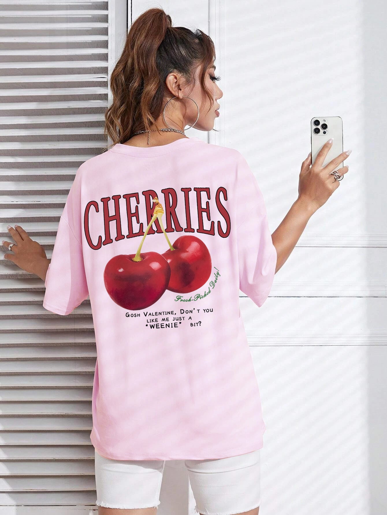 Cotton Women T-shirt Red Cherries Printed Tees Summer ARZ