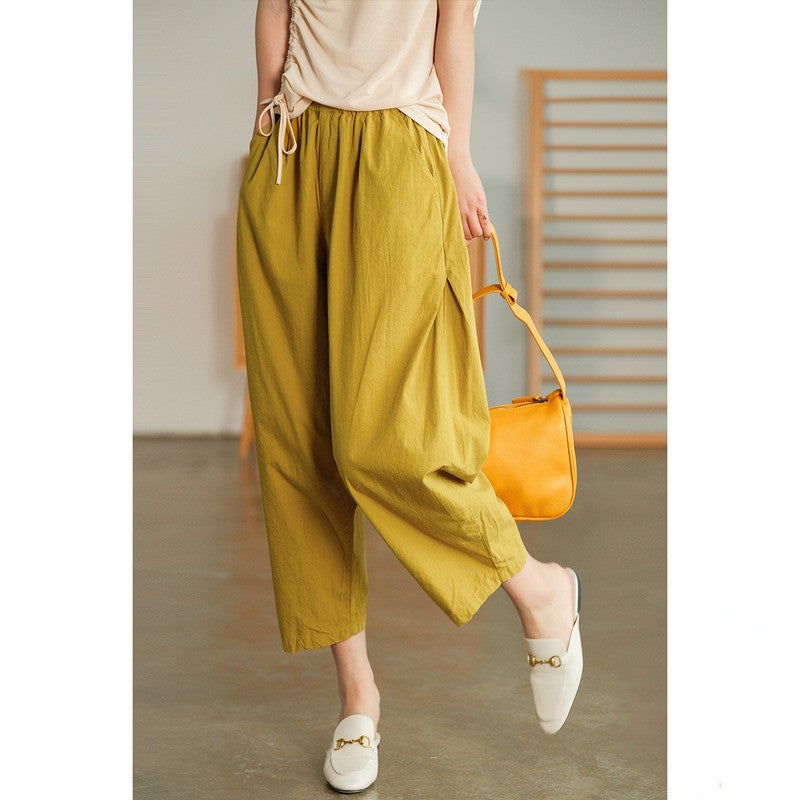 Solid Color Cotton High Waist All-matching Wide Leg Pants ARZ