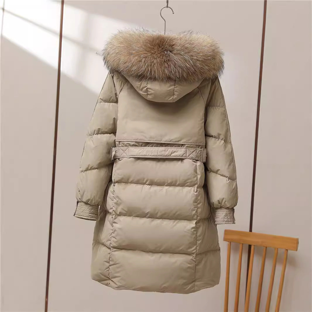 Big Fur Collar White Duck Down Jacket Overknee Thickened Winter Coat ARZ