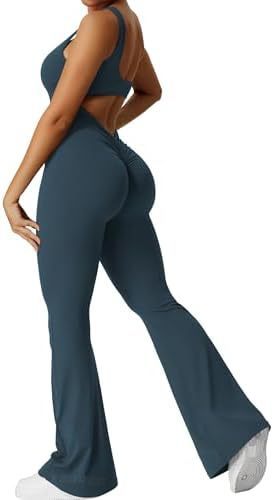 Women Sleeveless Flare Jumpsuits Fitness Yoga Long Pants ARZ