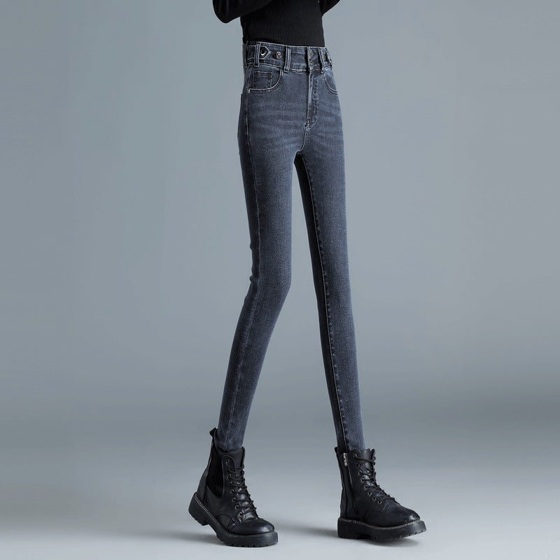 High Waist Stretch Jeans Tight And Warm Skinny Pants Women ARZ