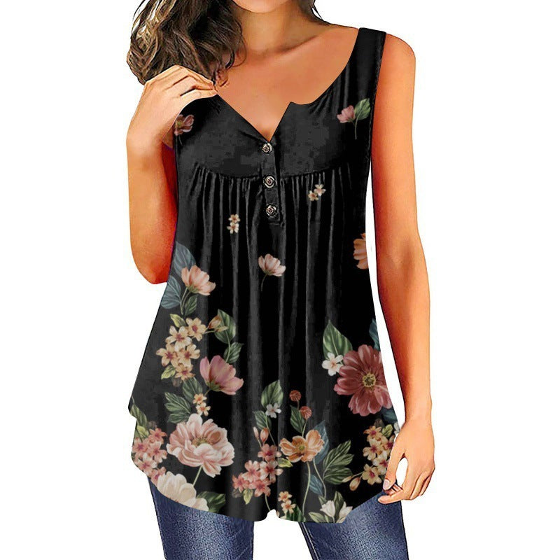 Sleeveless 3D Bohemian 3-Button Top ARZ