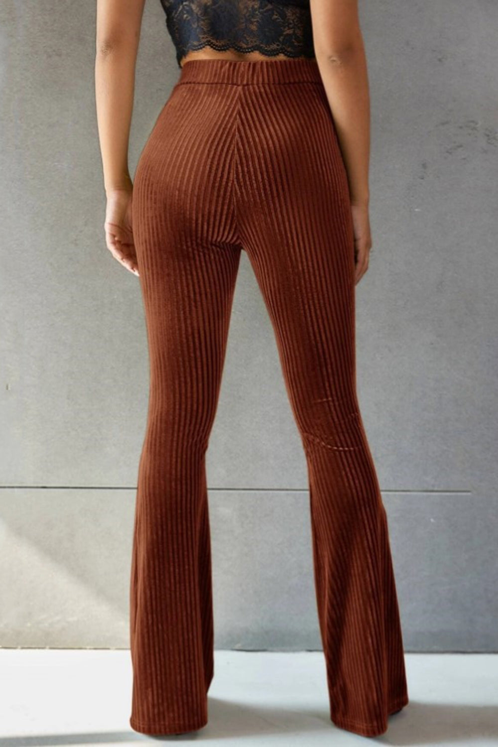 Stylish Ribbed High Waist Flare Pants for a Trendy Look Trendsi