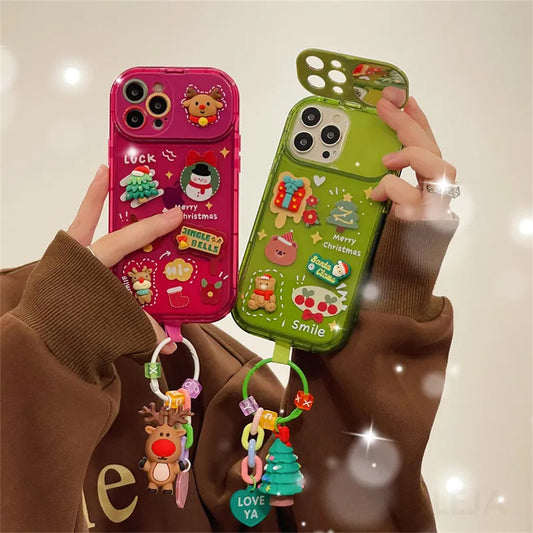 Xmas Santa Claus Cute Elk Hat Pendant Flip Christmas Phone Case For I Phone 15 14 13 12 11 Pro Max Pro Silicone Protection Cover ARZ