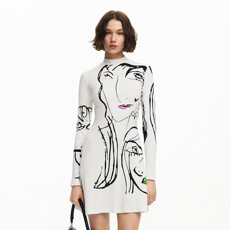 Women's Positioning Portrait Line Printing Dress ARZ