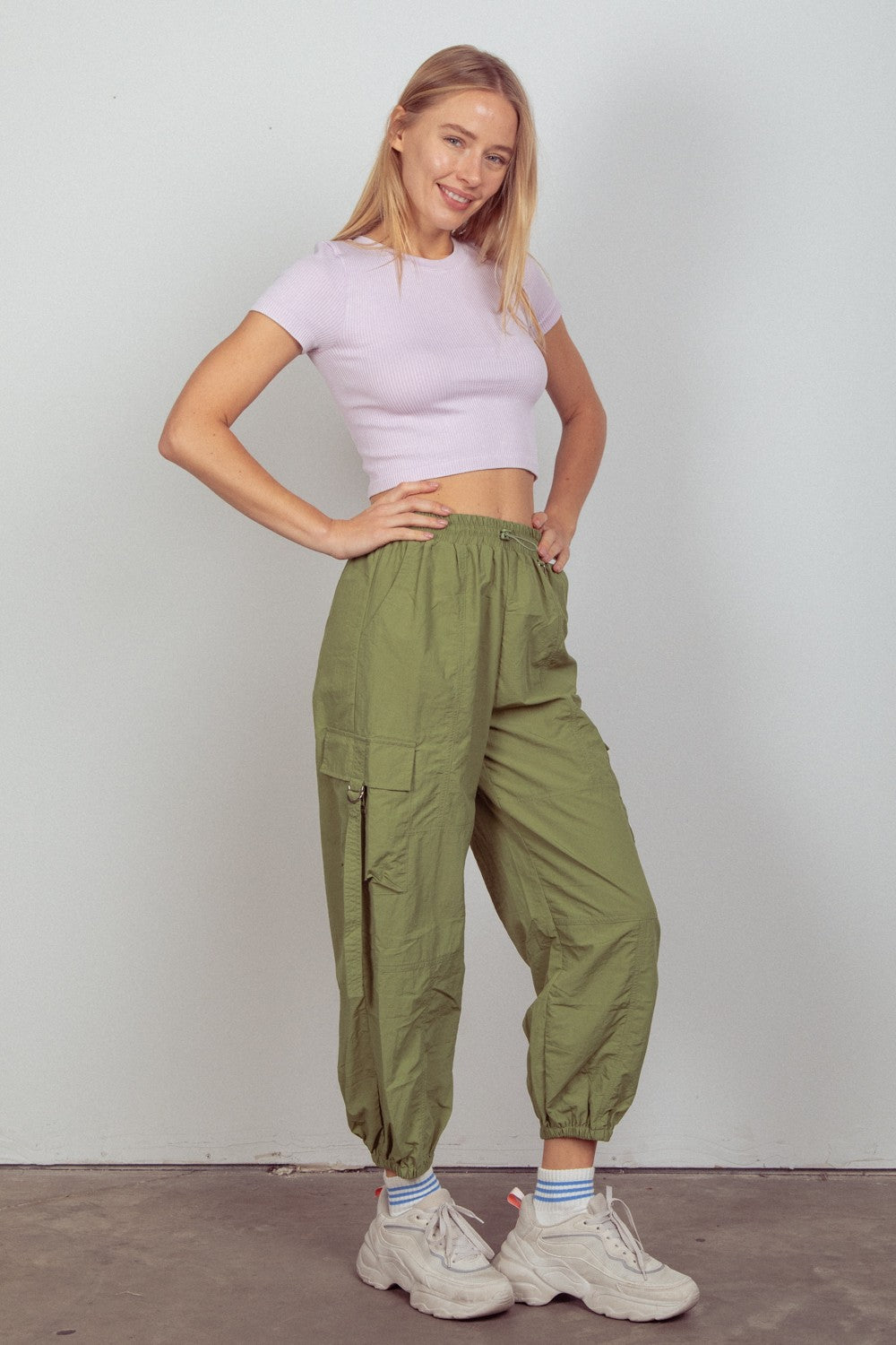 VERY J Elastic Waist Woven Cargo Pants Trendsi