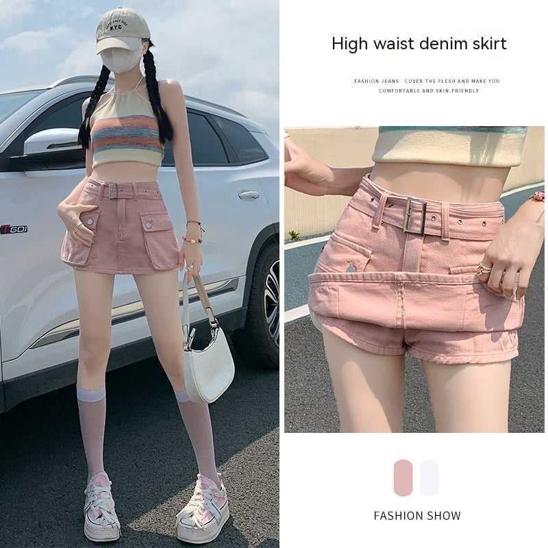 Denim Short Culotte Women's Summer Thin Fashion Hot Girl Slimming Loose High Waist Straight Cargo Pants ARZ