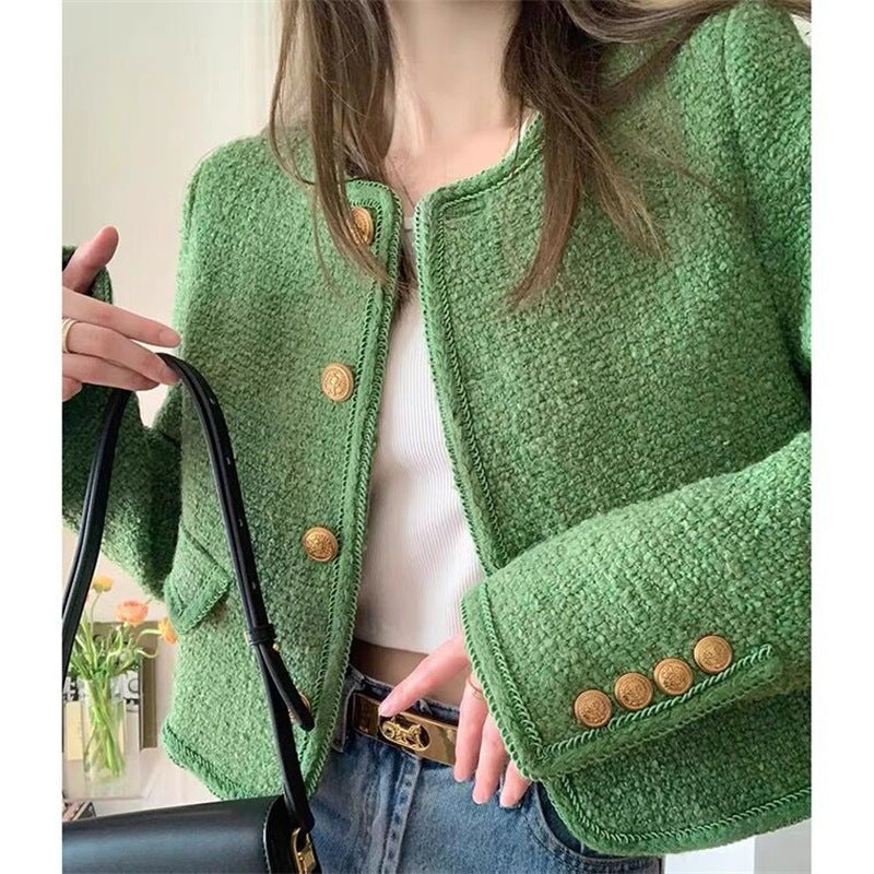 Women's Green Wool Classic Style Coat Top ARZ