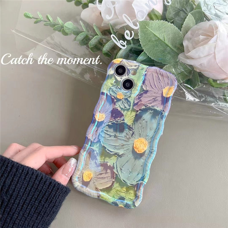 Retro Oil Painting Phone Case Blu-ray Flowers Shockproof Case For Iphone 13 12 13pro 14pro 13 Pro Max Silicone Phone Cover ARZ