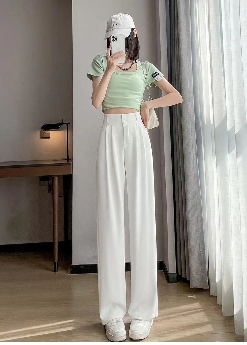 Green Ice Silk Wide-leg Pants Women's Summer Thin High Waist ARZ