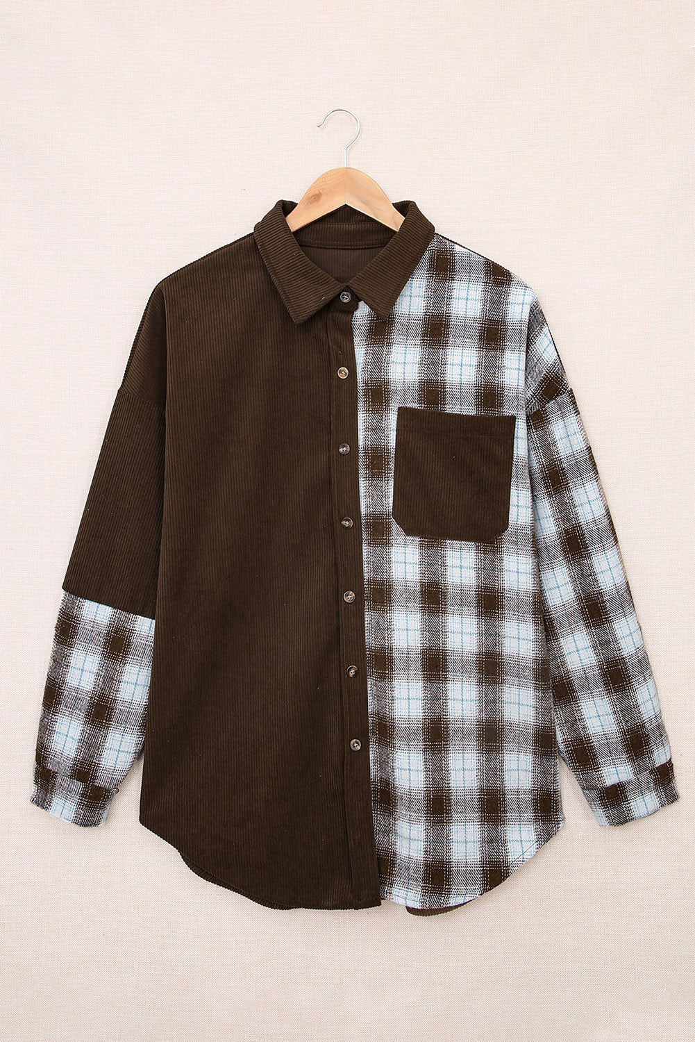 Plaid Button Up Drop Shoulder Shacket Trendsi