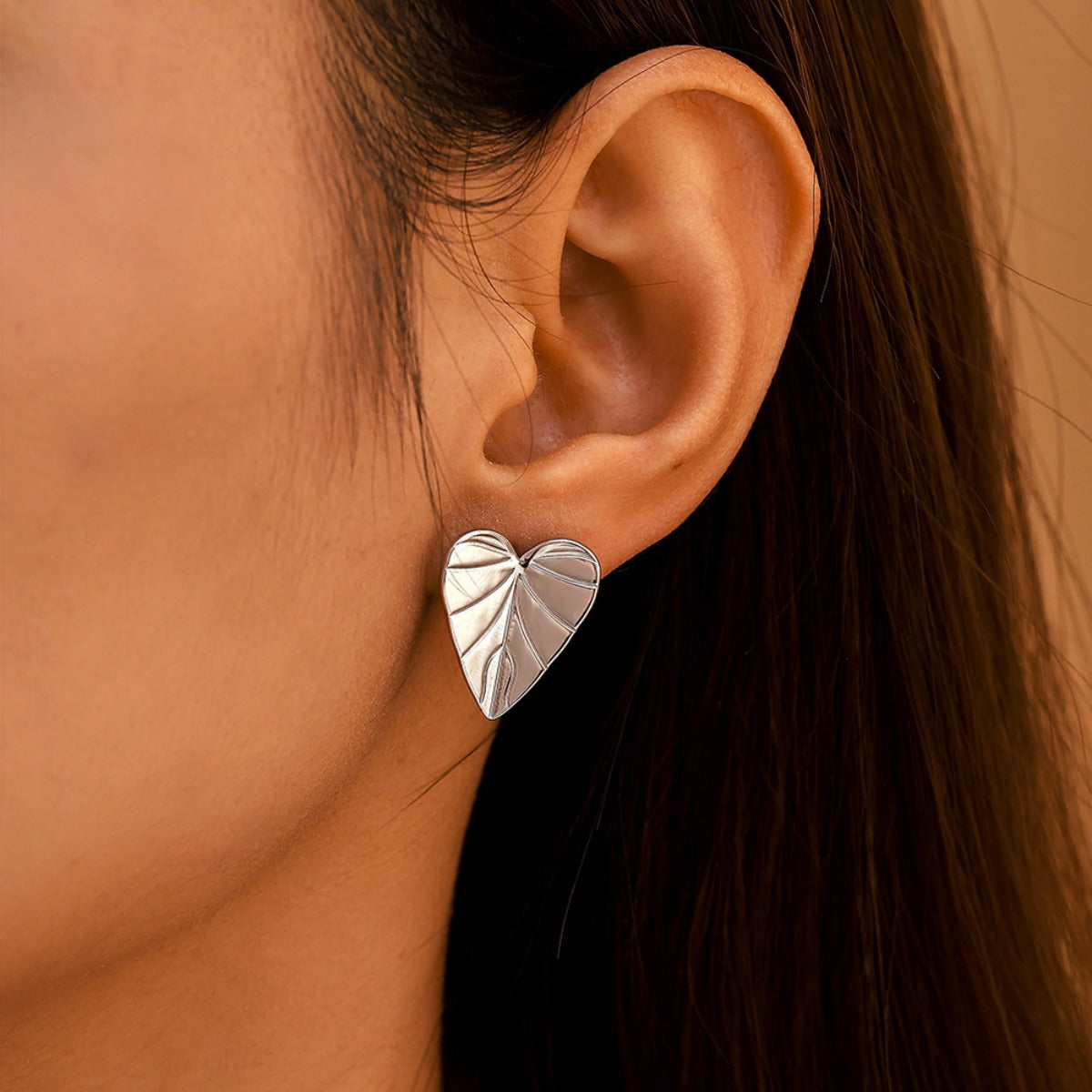 Stainless Steel Heart Leaf Stud Earring Trendsi