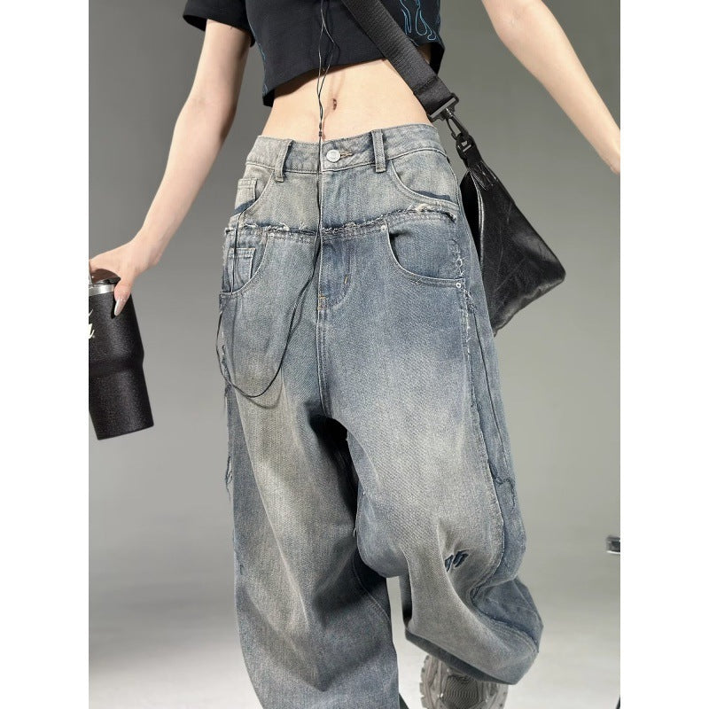 High Street Special-interest Design Wide Leg Washed Jeans ARZ