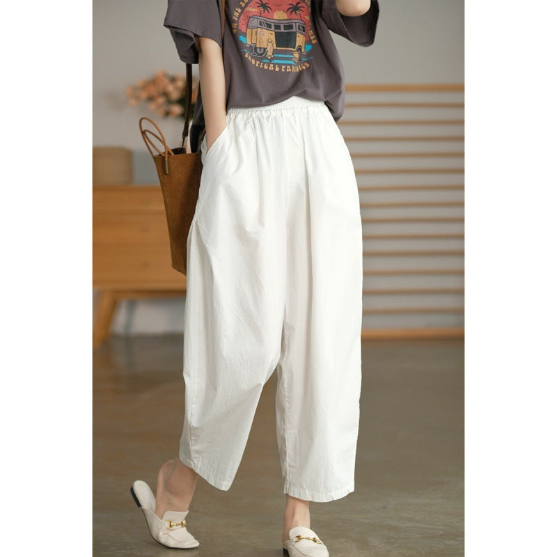 Solid Color Cotton High Waist All-matching Wide Leg Pants ARZ