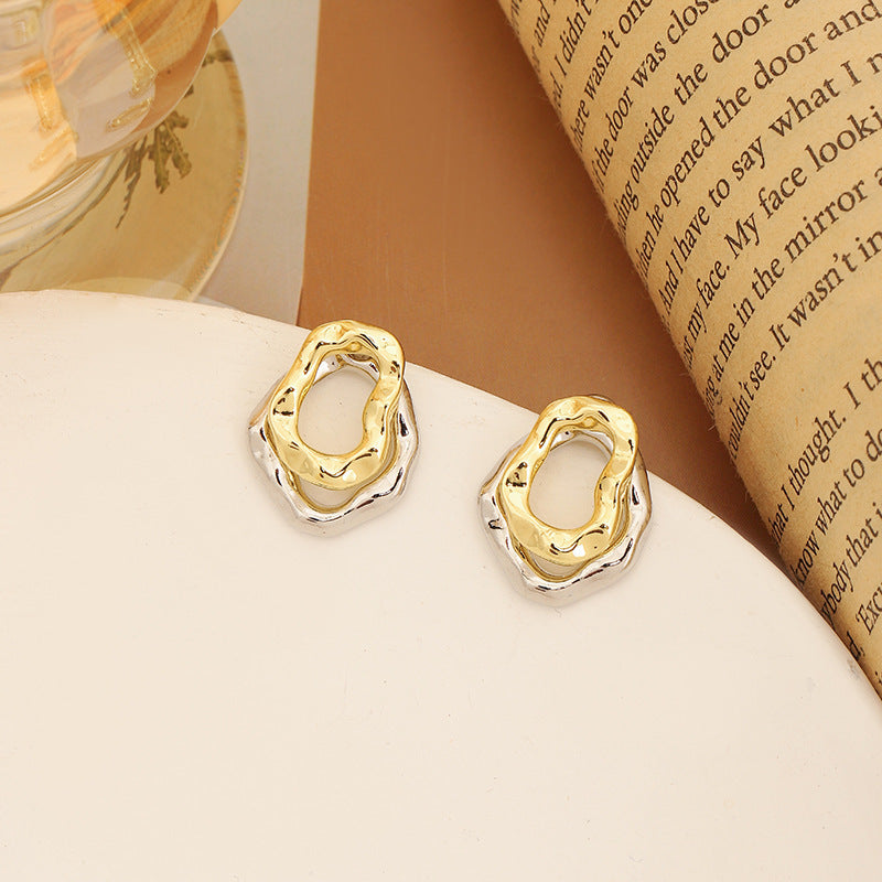 Irregular Twisted Ring Two-tone Shaped Temperament Affordable Luxury Fashion Earrings ARZ