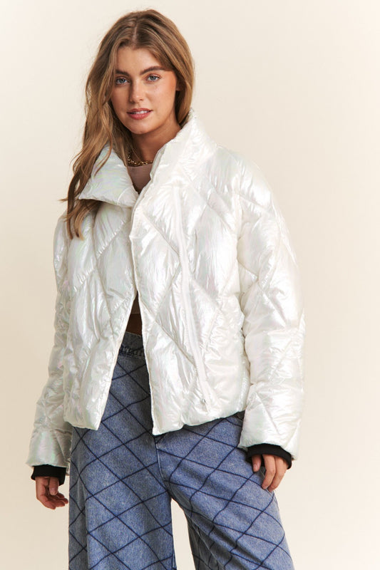 J.NNA Quilted Mock Neck Puffer Jacket Trendsi