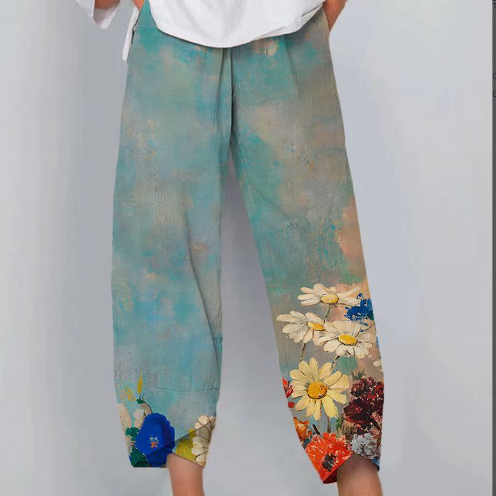 Printed Loose Casual Elastic Waist Straight-leg Pants ARZ