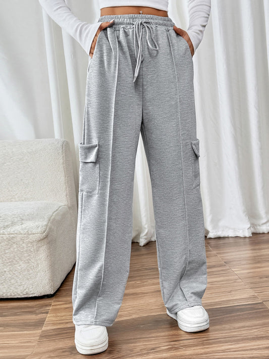 Perfee Drawstring Wide Leg Pants with Pockets Trendsi