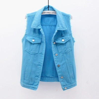 Multi-Color Selection Denim Vest Women's Slim Sleeveless Jacket ARZ